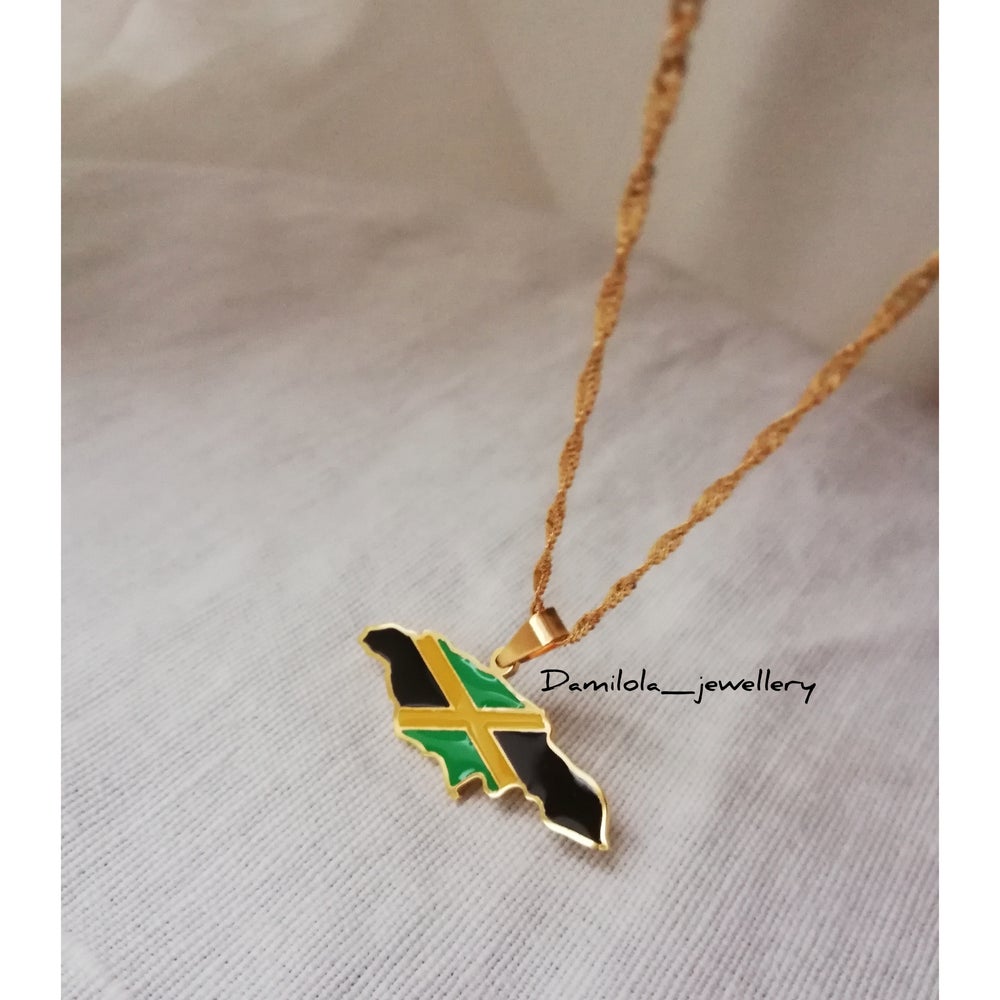 Jamaica Flag Map Necklace - Gold/Silver - Out Of Many One People'