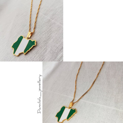 Nigeria Flag Map Necklace - 'Unity and Faith' - Gold/Silver