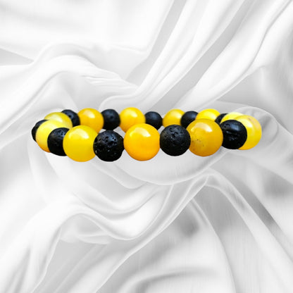 Confidence Booster Natural 10mm Yellow Agate and 8mm Lava Gemstone Bracelet