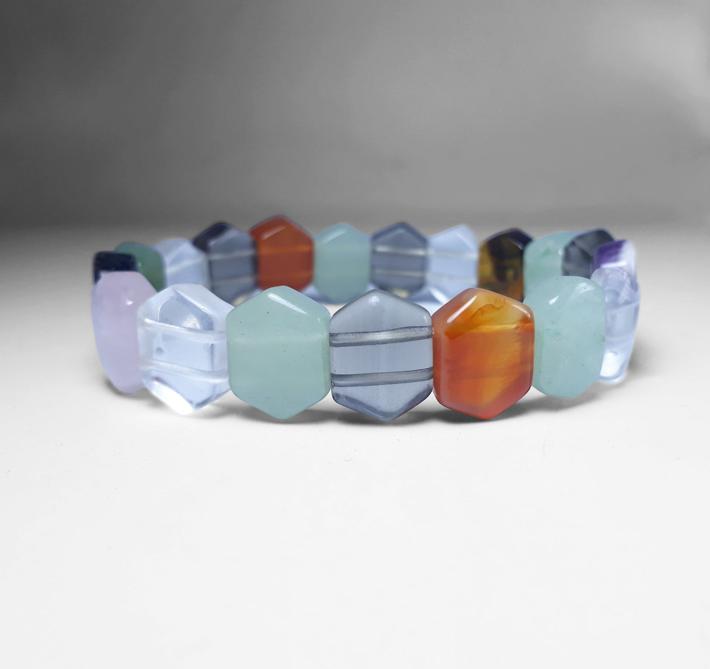 7 Chakras Healing Natual Gemtone Bracelet - Amethyst, Rose Quartz, Smoky Quartz, Tiger Eye, Aventurine, Rock Crystal, Red Agate