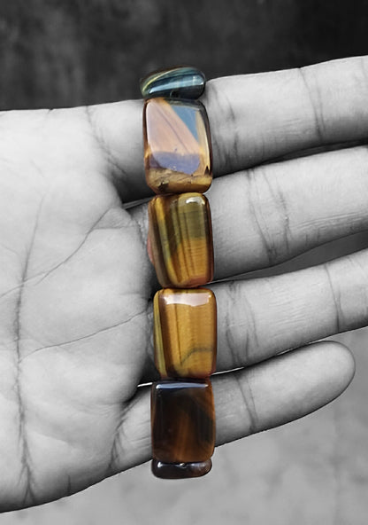 18x13mm Premium Natural Black Yellow Tiger Eye Strech Bracelet