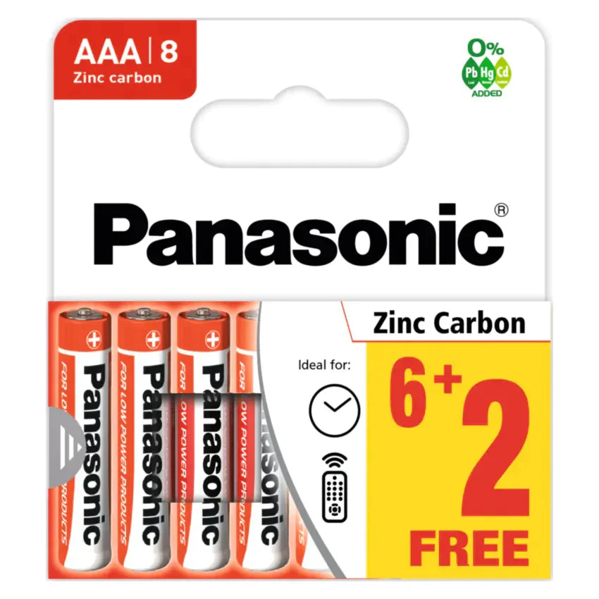 Panasonic AAA Batteries Pack of 8 15V LongLasting Zinc Carbon