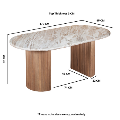 Bundi Natural Marble & Wood Pedestal 6-8 Seater Dining Table