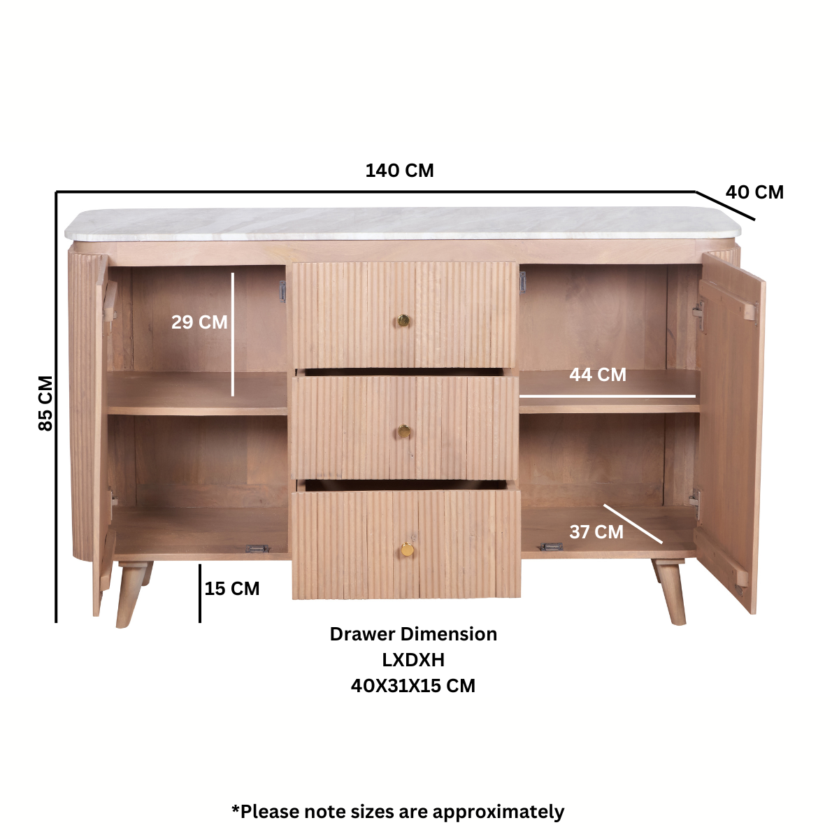 Bundi Natural Marble & Wood Extra Large Sideboard