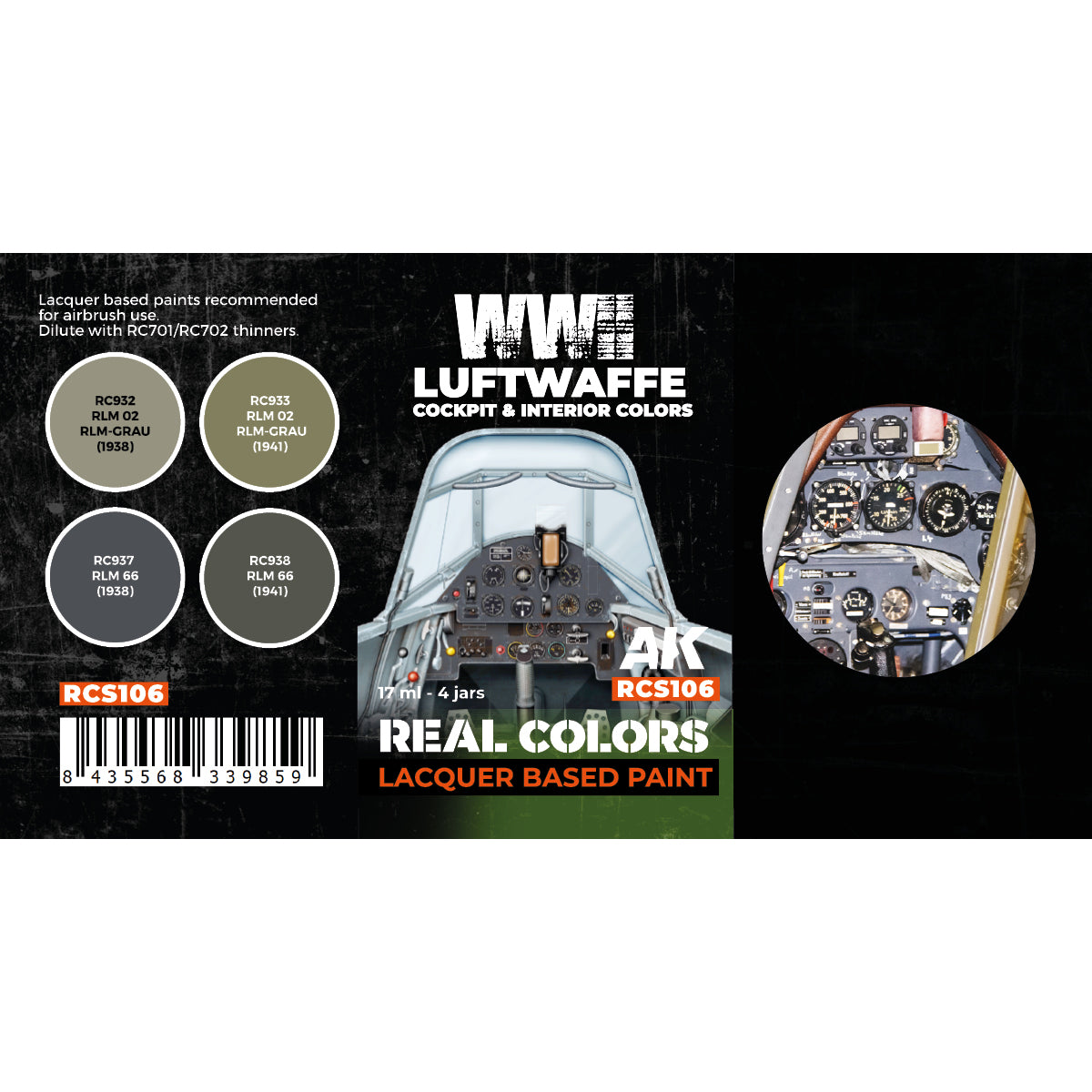 AK Interactive Real Colors - WWII Luftwaffe Cockpit & Interior Colors Set (RCS106)