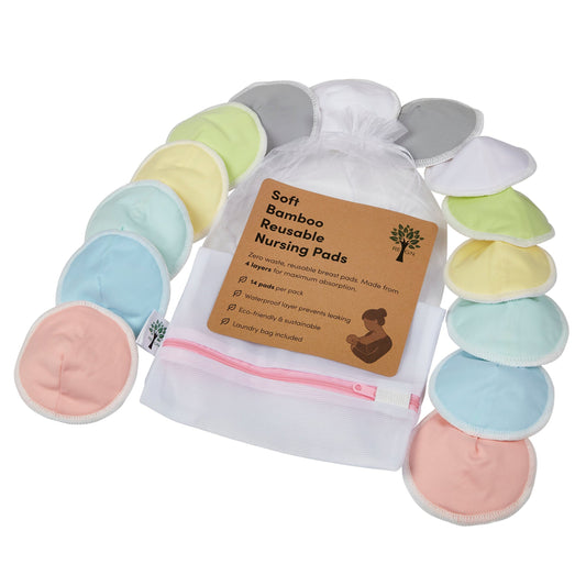 14x Reusable High-Absorbency Bamboo Breast Pads For Nursing - Choice Of Colours