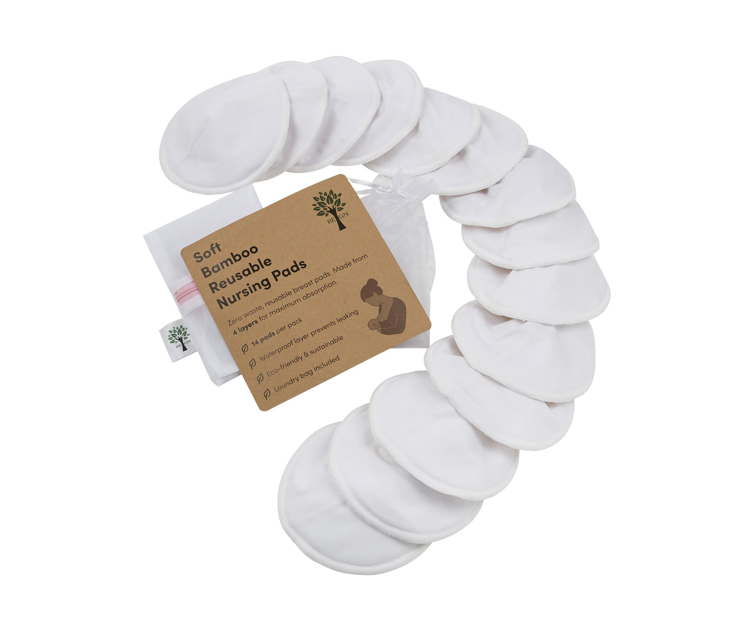 14x Reusable High-Absorbency Bamboo Breast Pads For Nursing - Choice Of Colours