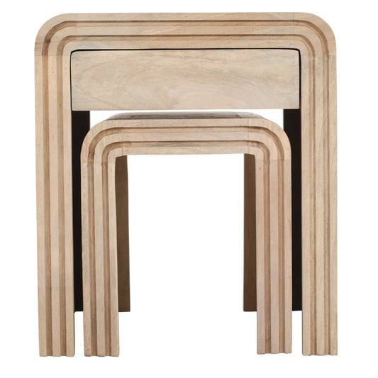 Preston Mango Wood Nest of 2 Tables with Drawer