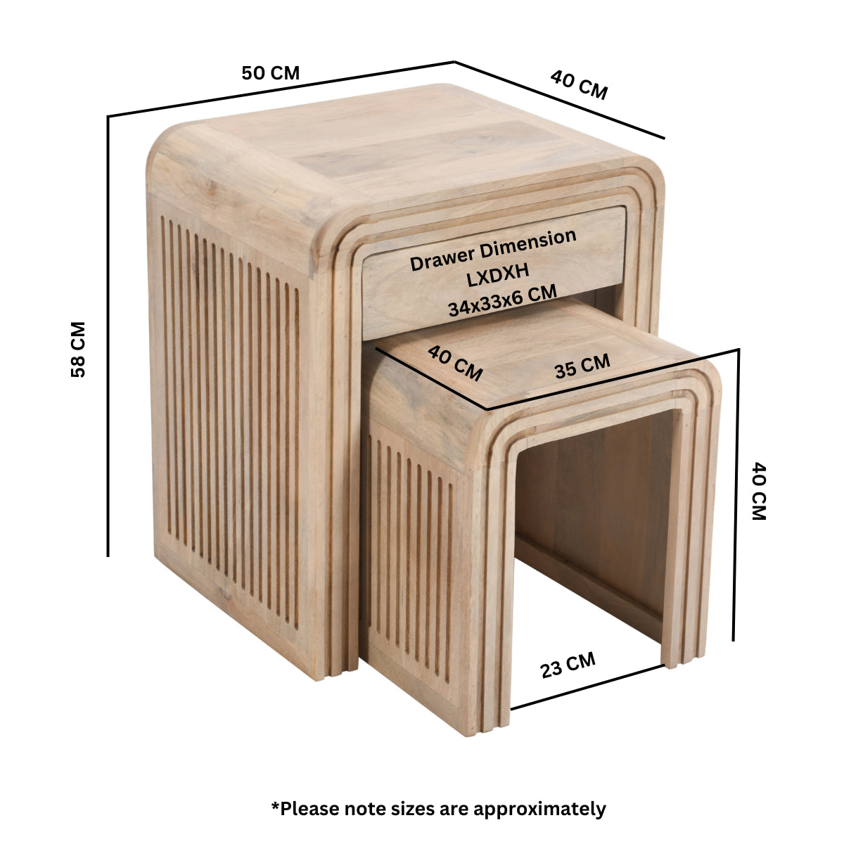 Preston Mango Wood Nest of 2 Tables with Drawer