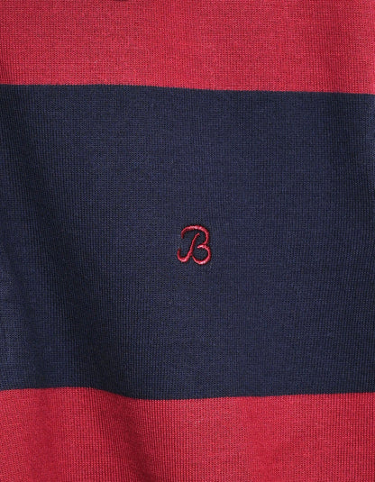 Maroon and Navy Striped Relaxed Fit Rugby Shirt