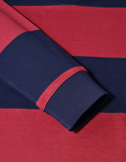 Maroon and Navy Striped Relaxed Fit Rugby Shirt