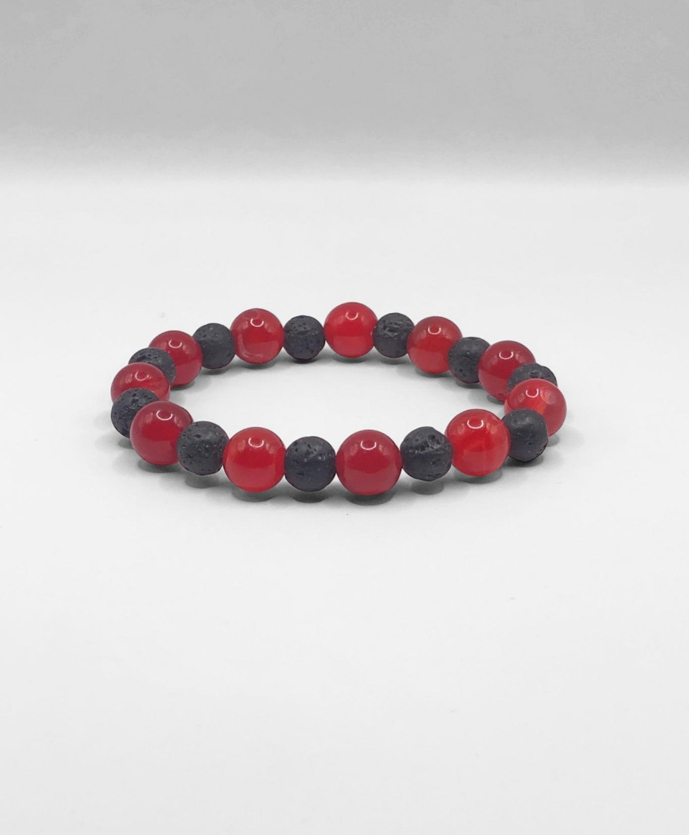 10mm Red Agate and Lava Beads Stretch Bracelet
