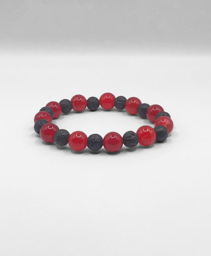 10mm Red Agate and Lava Beads Stretch Bracelet