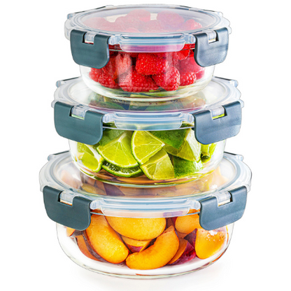 Glass Stackable Round Containers - 950ml, 650ml & 400ml - 3 PACK