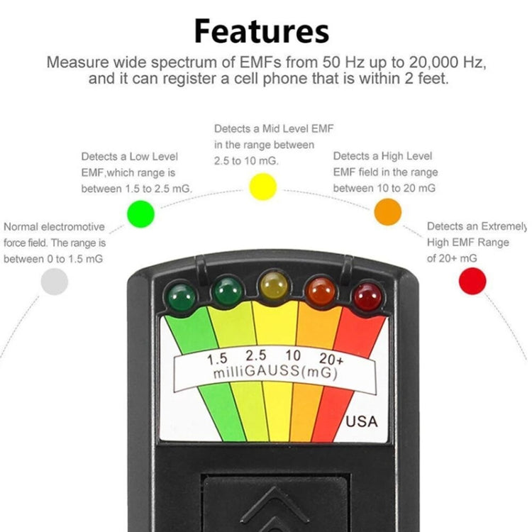5-LED Electromagnetic Radiation Detector EMF Meter Tester, Style 2  White, Style 2 Black