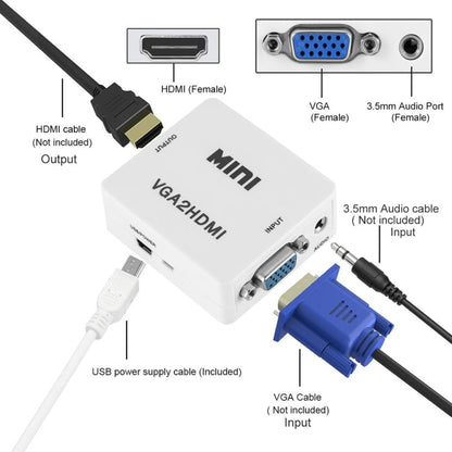 HD 1080P HDMI Mini VGA to HDMI Scaler Box Audio Video Digital Converter, HD 1080P (White)