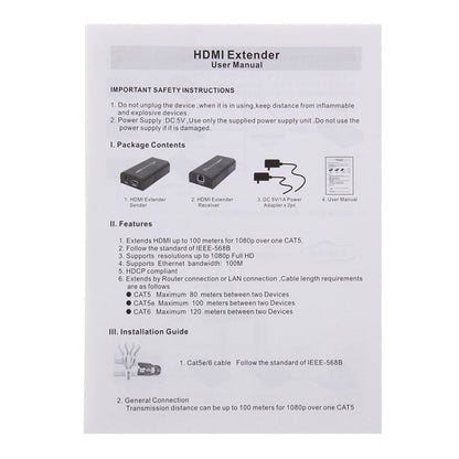 HDMI Extender over Single UTP CAT5e/6 Cable, Transmission Distance: 100m, 100m