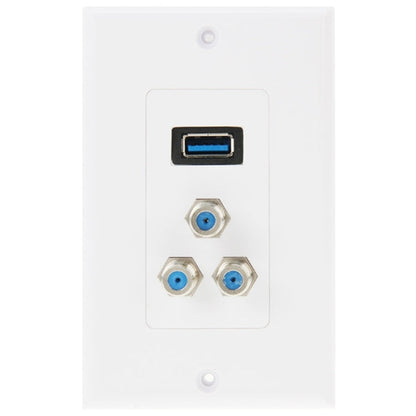USB 3.0 Female Plug + 3 F Female Plugs Wall Plate Panel