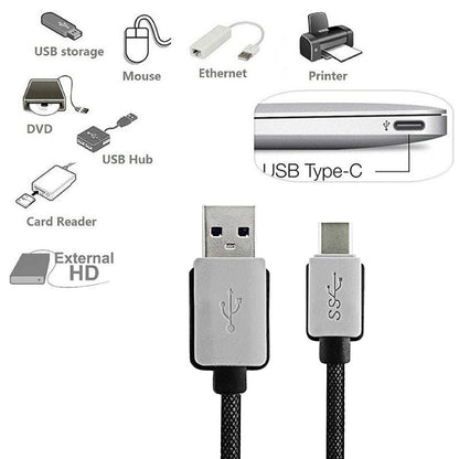3m Woven Style 2A USB-C / Type-C 3.1 Male to USB 3.0 Male Data / Charger Cable, 3m