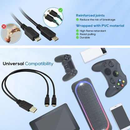 USB 2.0 Male to 2 Micro USB Male Cable, Length: About 30cm, USB 2.0 AM  to 2 Micro USB