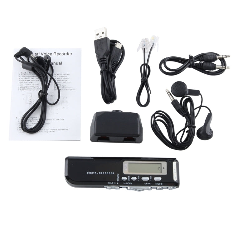 8GB Digital Voice Recorder Dictaphone MP3 Player, Support Telephone recording, VOX function, Power supply: 2 x AAA battery(Black)