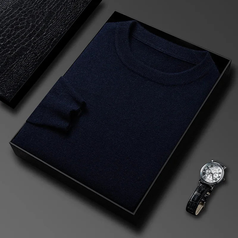 Men’s Classic Knit Sweater – Round Neck Long Sleeve Casual Pullover for Autumn/Winter