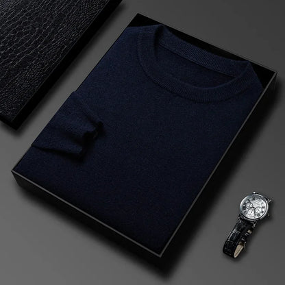 Men’s Classic Knit Sweater – Round Neck Long Sleeve Casual Pullover for Autumn/Winter
