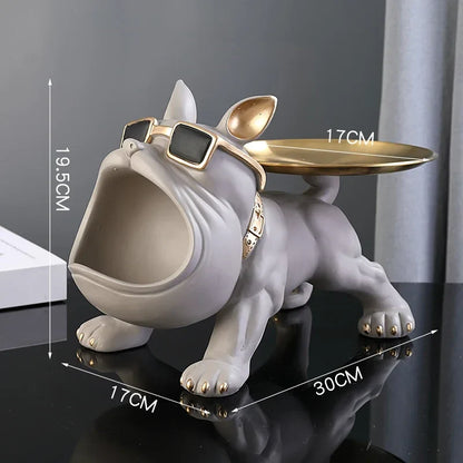 Bulldog Storage Tray Sculpture – Cool Resin Dog Decor with Tray