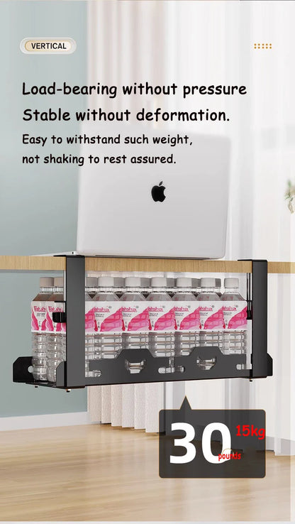 Telescopic Under Desk Cable Management Tray – Metal Under Table Storage Rack for Home Office, Router & Power Strip Organizer