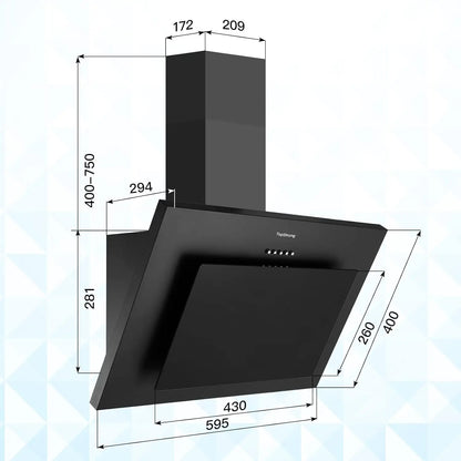 TopStrong 60cm Wall Mount Tempered Glass Stainless Steel Range Cooker Extractor Hood UKGV4760