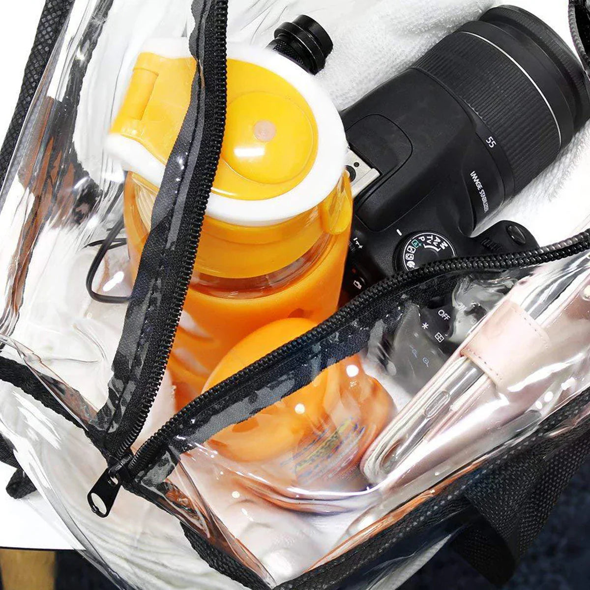 2Pcs Clear Tote Bags Large Capacity Transparent Shoulder Bag with Zipper Flexible Clear Lunch Bag Multipurpose Transparent Totes