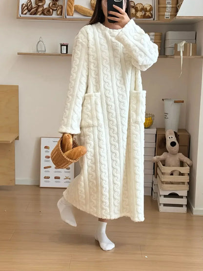 Women’s Fleece Nightgown – Long Sleeve Thick Warm Wearable Blanket Dress