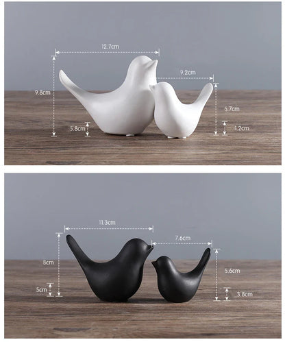 Nordic Ceramic Bird Figurine – Black or White Modern Sculptural Ornament