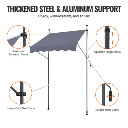 VEVOR Patio Awning Retractable Awning Sunshade Shelter with Manual Crank Handle Outdoor Canopy Sunsetter Deck for Balcony Yard