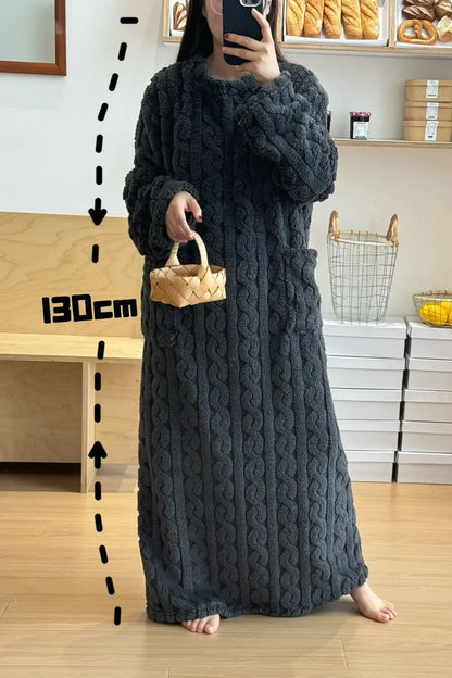Women’s Fleece Nightgown – Long Sleeve Thick Warm Wearable Blanket Dress