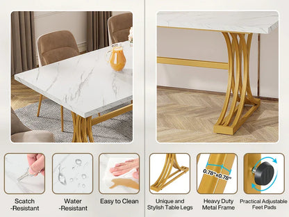 Tribesigns 63-Inch Rectangular Dining Table for 4 to 6, Modern Kitchen Table with Faux Marble Table Top, White Dinner Tables