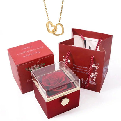 PolishedPlus Custom Names Heart Necklace Personalized Jewelry Rotating Rose Box Pendant Chain For Women Wife Valentine's Day