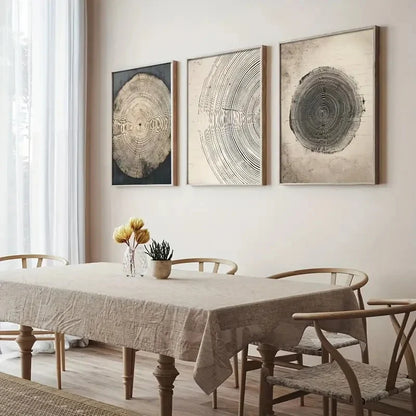 3-Piece Tree Ring Poster Art Set – Minimalist Boho Wall Decor