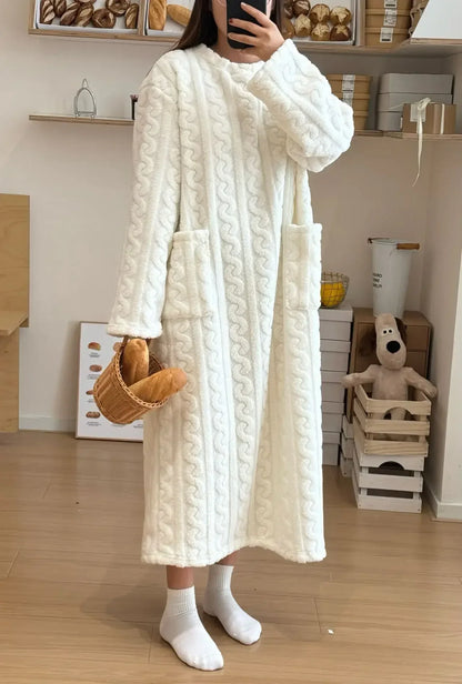 Women’s Fleece Nightgown – Long Sleeve Thick Warm Wearable Blanket Dress