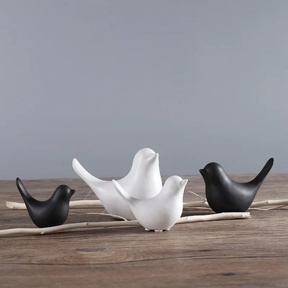 Nordic Ceramic Bird Figurine – Black or White Modern Sculptural Ornament