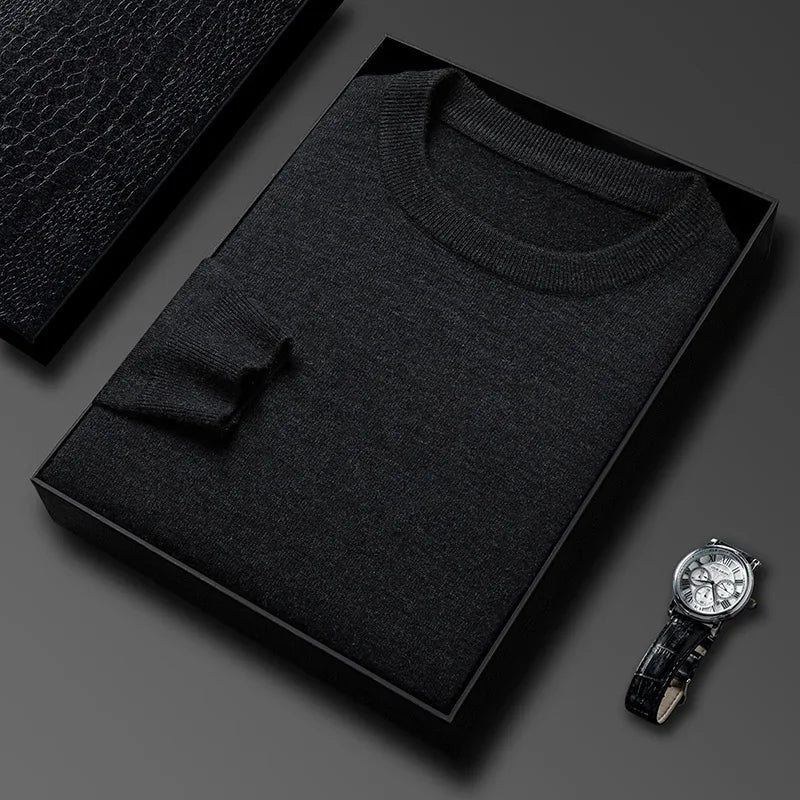 Men’s Classic Knit Sweater – Round Neck Long Sleeve Casual Pullover for Autumn/Winter
