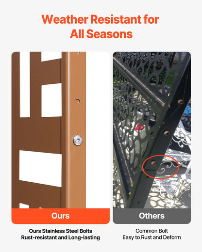 VEVOR Metal Privacy Screen Freestanding Outdoor Divider with Stand 3-Panel Decorative Garden Steel Privacy Fence for Balcony