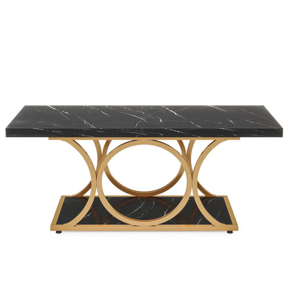 Tribesigns Rectangle Coffee Table, 47.24-inch Modern Coffee Tables for Living Room, 2-Tier Faux Marble Wood Coffee Table