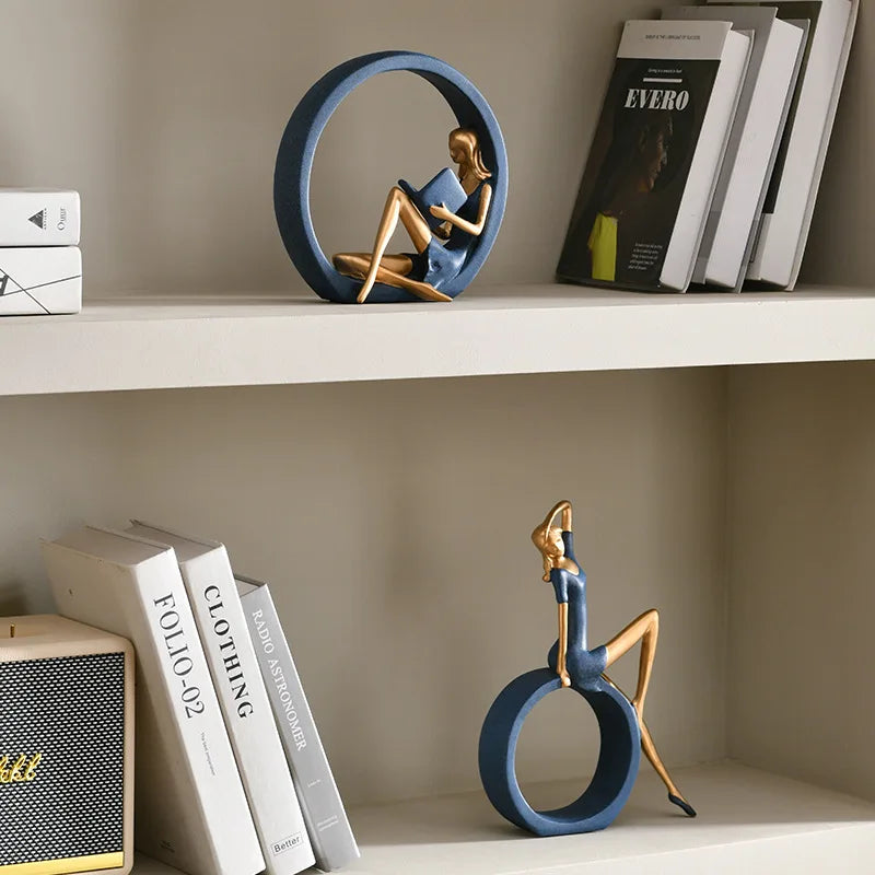 Modern Resin Reading Girl Sculpture – Nordic Figurine Home & Office Décor