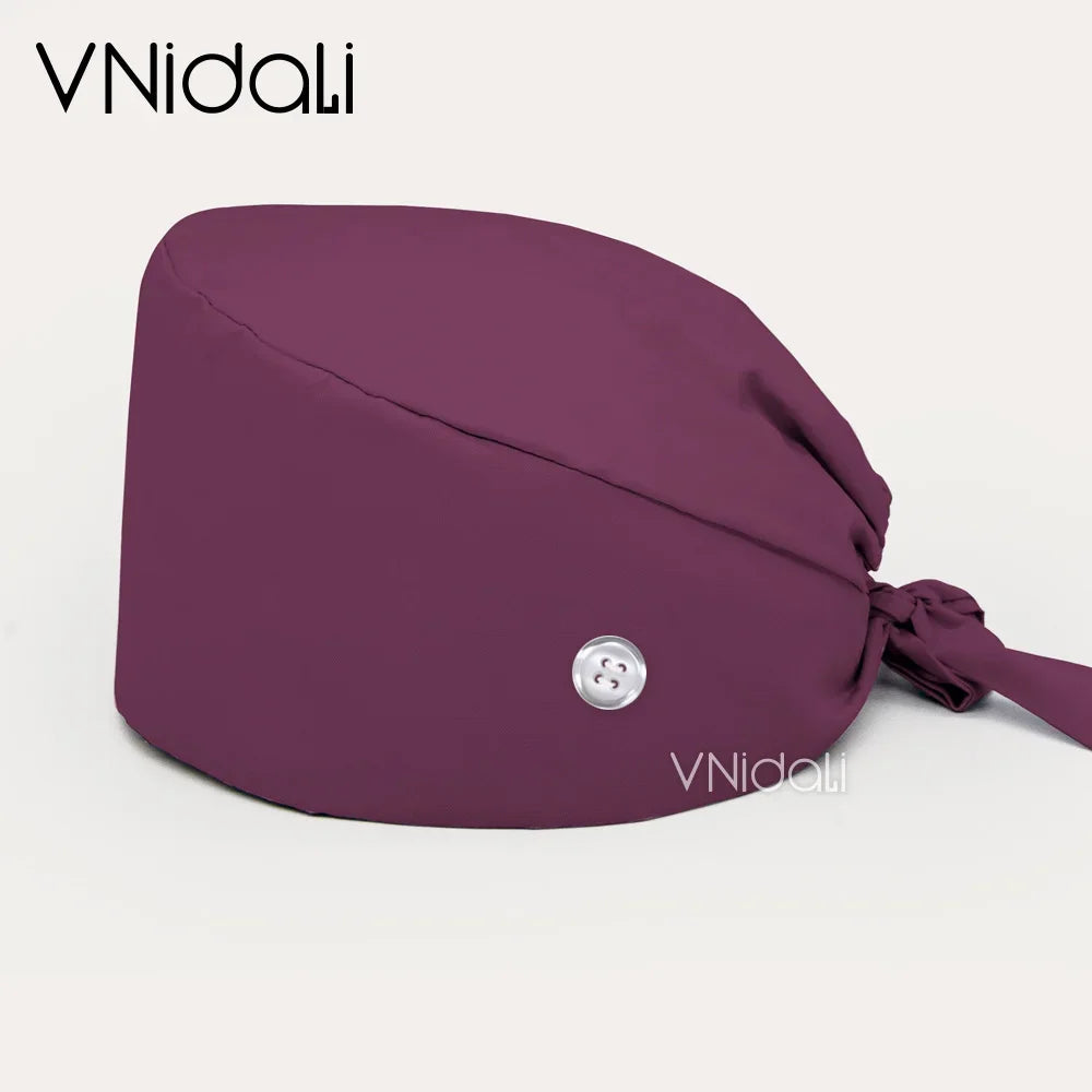 Solid color scrub cap with button pet grooming working Caps  surgical cap Lab work hat  womens Scrub hats nurse accessories