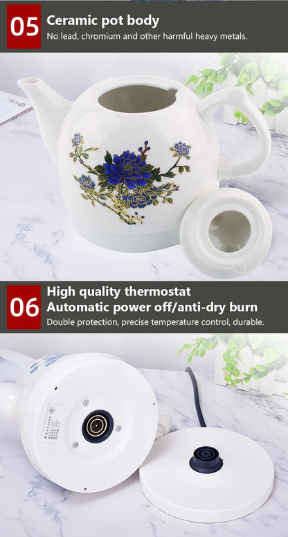 1.5L Electric Ceramic Kettle Water Boiler Water Heating Device Teapot Porcelain Kettle Automatic Power Off 220V Anti-dry burning