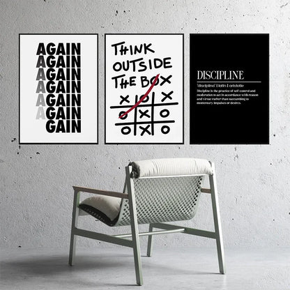 Modern Motivational Quote Posters – Think Outside the Box, Again, Discipline Canvas Prints