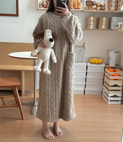 Women’s Fleece Nightgown – Long Sleeve Thick Warm Wearable Blanket Dress