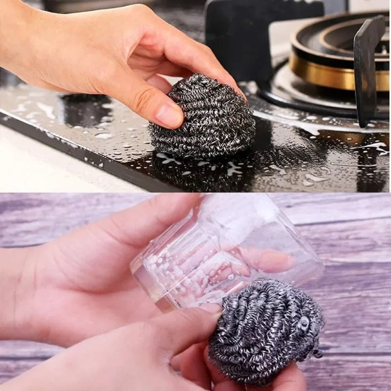 Mini Stainless Steel Cleaning Balls Kitchen Washing Pots Pans Dishes Rust and Oil Removal Wire Steel Ball Scrubber Cleaner Tools