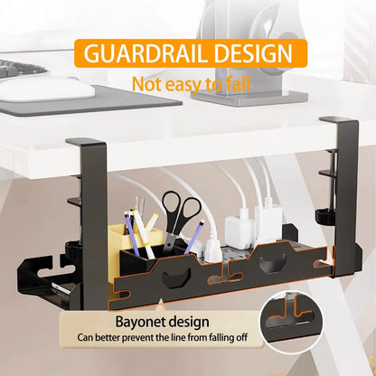 Telescopic Under Desk Cable Management Tray – Metal Under Table Storage Rack for Home Office, Router & Power Strip Organizer